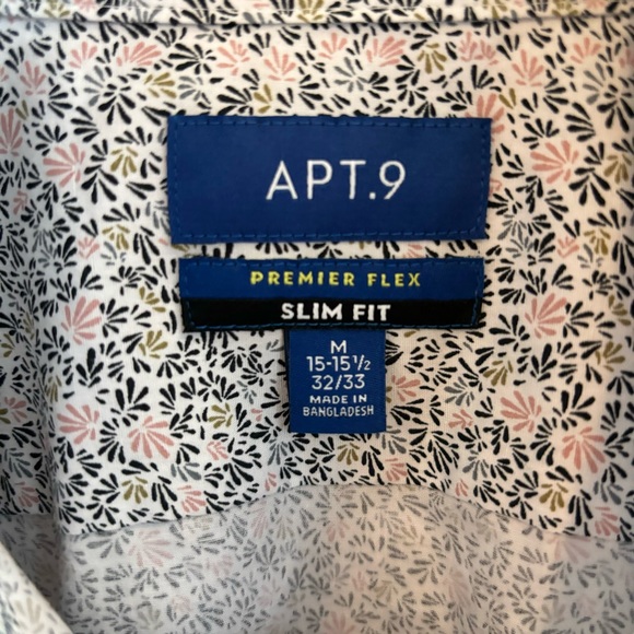 Apt 9 Premier Flex Slim Fit Long Sleeve Dress Shirt Multi Leaf Print 15” Medium - Picture 8 of 9